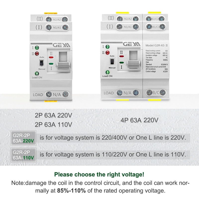GEYA Mini ATS Dual Power Automatic Transfer Switch Electrical Selector Switches Uninterrupted Power Din Rail(4Pole 63A AC220V) - Image 4